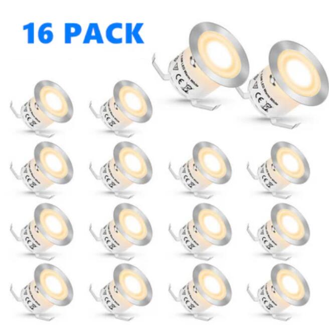 (image for) 16 Pack Outdoor Recessed LED Deck Lights Kits IP67 Waterproof Inground LED Step Lights Kit for Garden, Yard, Steps, Bath Room and Kitchen